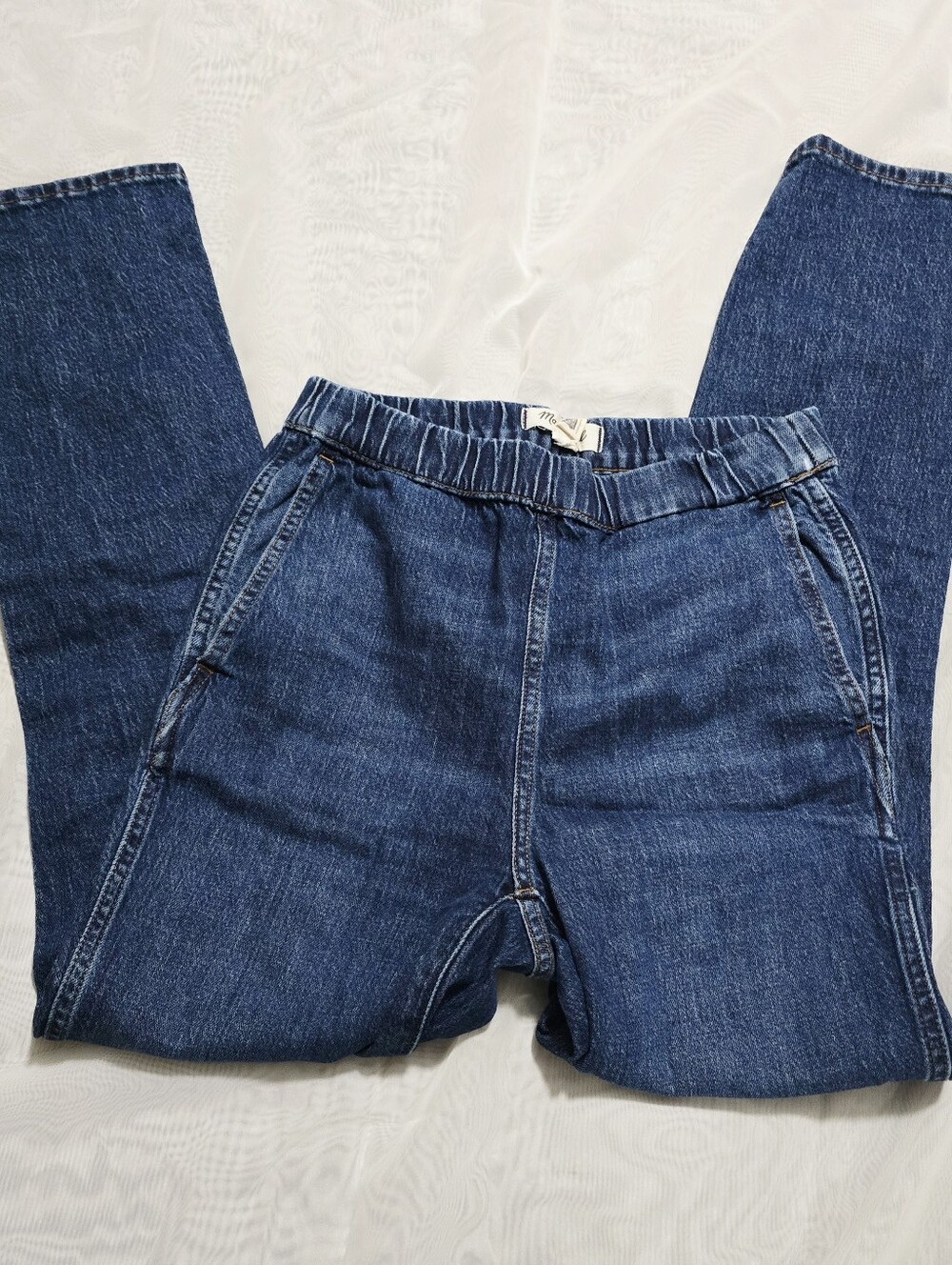 Madewell High Rise Pull On Straight Leg Jeans Blue